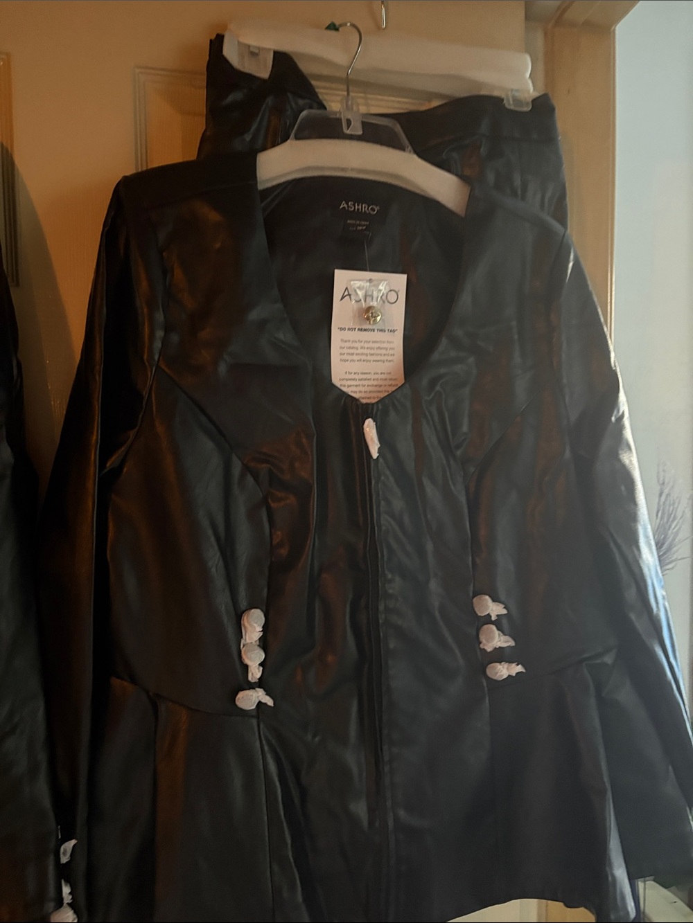 Ashro Black Faux Leather Zip-Front Jacket